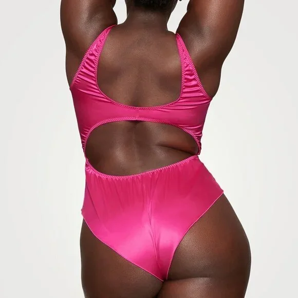 Skims Woven Shine Tie Front Teddy Size 2X Raspberry AP-ONE-1448 - Picture 3 of 9